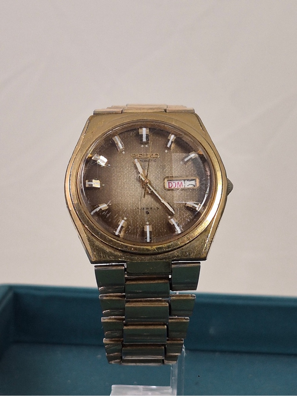 Vintage Seiko 6309-8049 Automatic Day Date Gold Tone Men's Watch Running